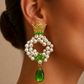 One-of-a-Kind Princess Pearl Earrings | Handmade Green Crystal Crown Earrings