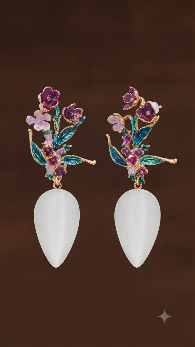 Handmade earrings with white eye cat stone