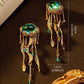 A Pair Of Vintage Blue Oval Inlaid Jellyfish Tassel Ocean Themed Earrings Suitable For Women's Daily Wear, Gifts, Dance Accessories