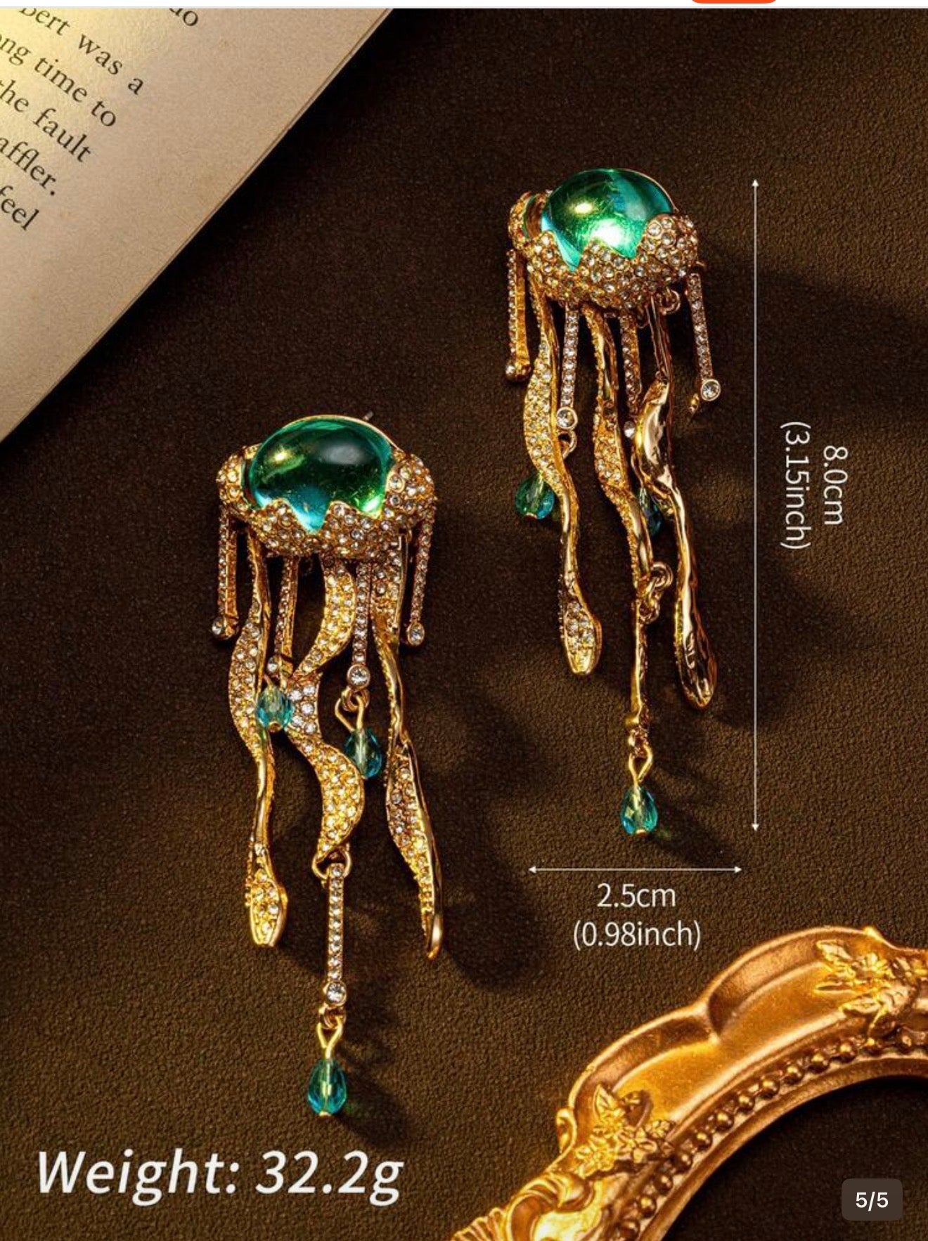 A Pair Of Vintage Blue Oval Inlaid Jellyfish Tassel Ocean Themed Earrings Suitable For Women's Daily Wear, Gifts, Dance Accessories