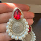 Pahlavi Coin Statement Earrings – Persian 1 Yek Rial Design with Pearls & Red Crystal