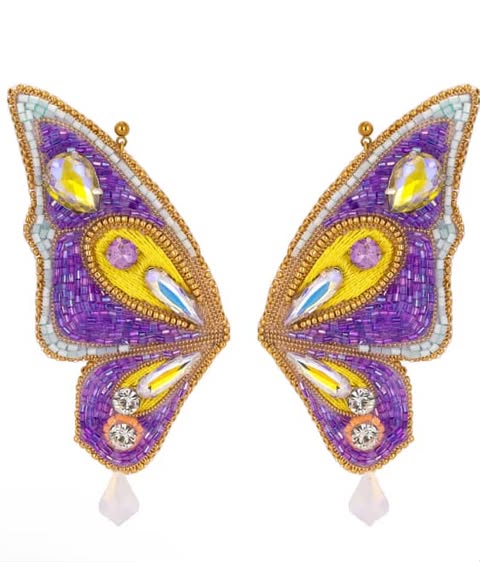 Handcrafted Butterfly Statement Earrings – Purple, Yellow & Beaded Shine