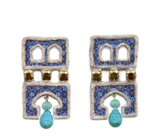 Architectural Persian Earrings – Handmade Papier-Mâché