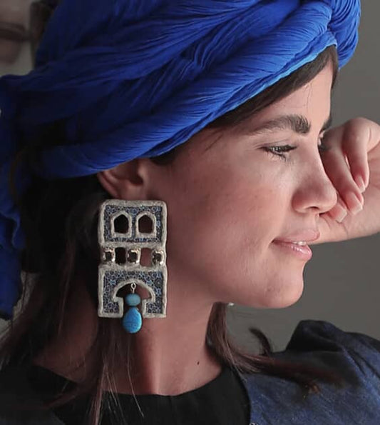 Architectural Persian Earrings – Handmade Papier-Mâché