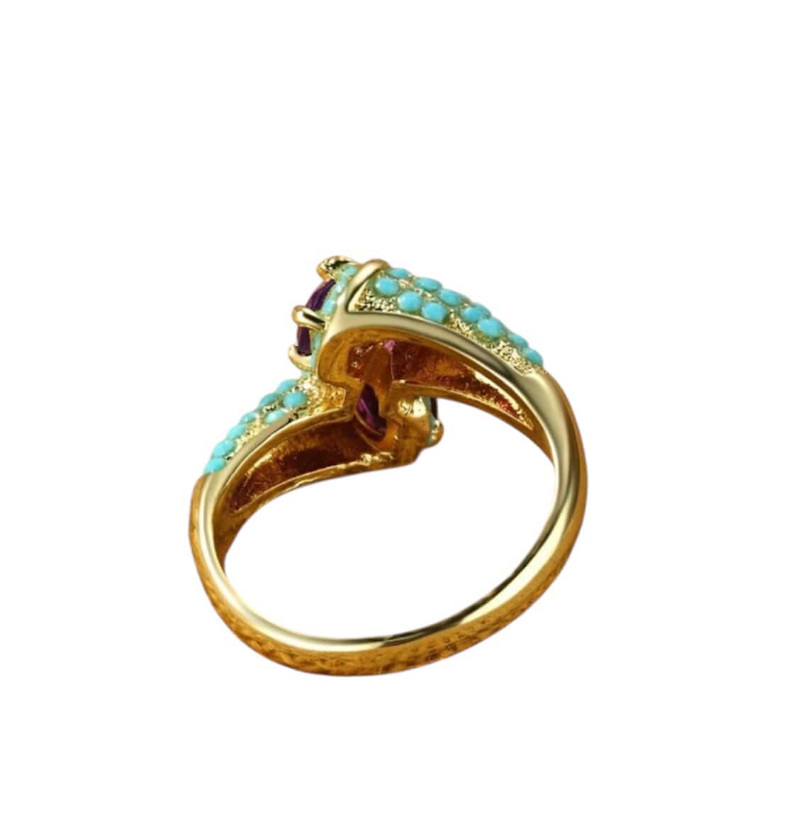 Vintage Gold Snake-Inspired Ring with Turquoise & Amethyst CZ – Statement Women’s Ring