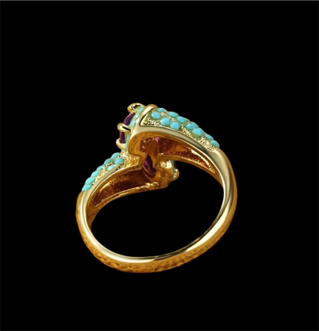 Vintage Gold Snake-Inspired Ring with Turquoise & Amethyst CZ – Statement Women’s Ring