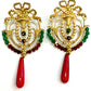 Handmade Vintage-Style Earrings – Brass &amp; Silver with Red &amp; Green