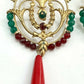 Handmade Vintage-Style Earrings – Brass &amp; Silver with Red &amp; Green