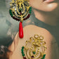 Handmade Vintage-Style Earrings – Brass &amp; Silver with Red &amp; Green