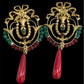 Handmade Vintage-Style Earrings – Brass &amp; Silver with Red &amp; Green