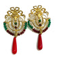 Handmade Vintage-Style Earrings – Brass &amp; Silver with Red &amp; Green