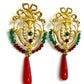 Handmade Vintage-Style Earrings – Brass &amp; Silver with Red &amp; Green