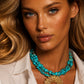Bohemian Style Exaggerated Multi-Layer Women's Necklace, With Punk-Style Stitching Decor, Round Turquoise Bead Pendant, Hypoallergenic Necklace Accessory