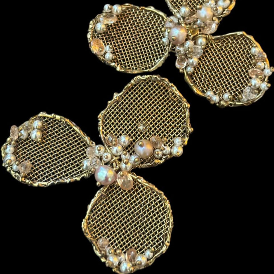 Handmade Brass & Silver Earrings with Cultured Pearls – Unique Statement Jewelry