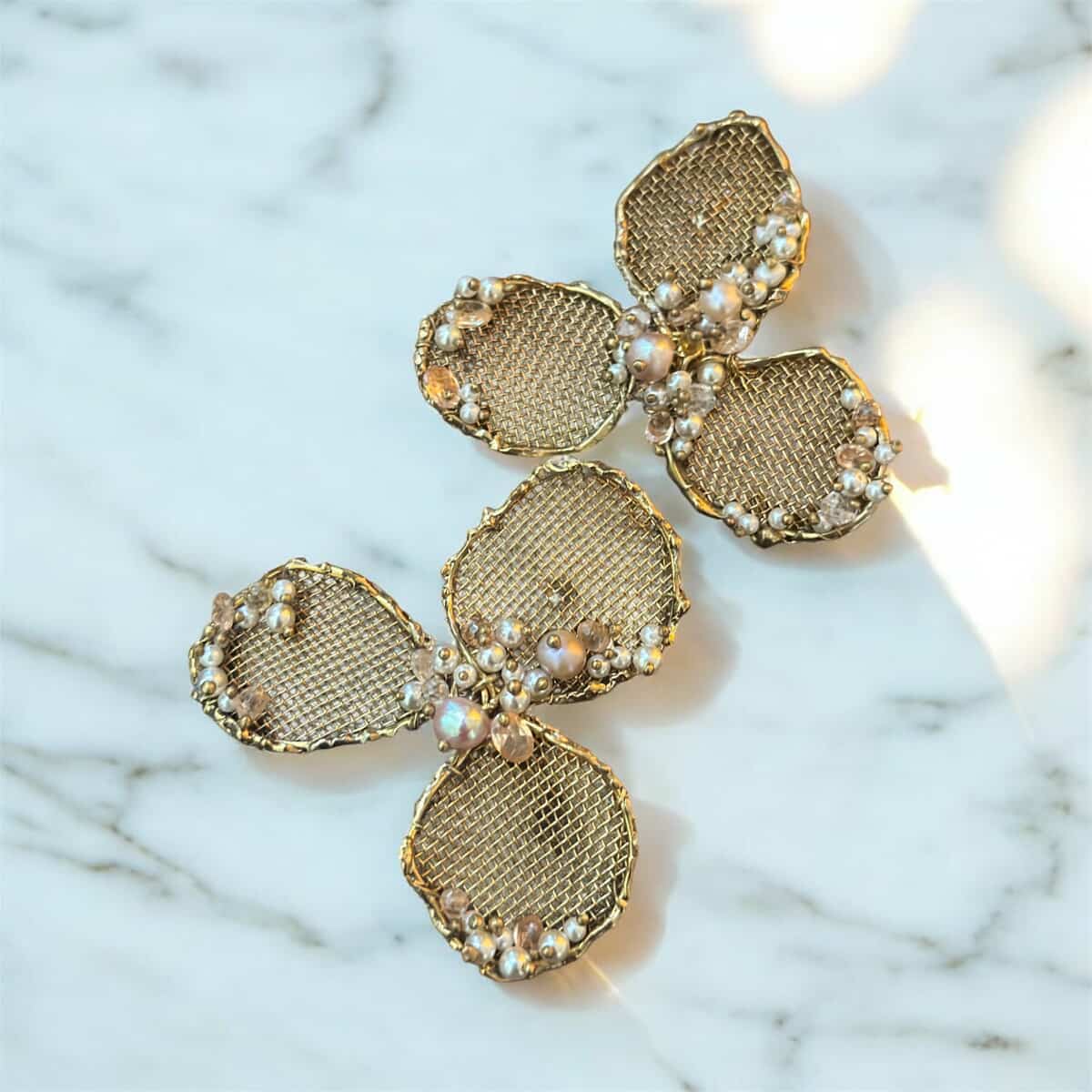Handmade Brass & Silver Earrings with Cultured Pearls – Unique Statement Jewelry