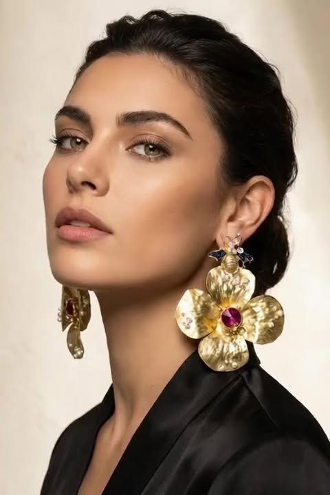 Set of Handmade floral jewelry with natural pearl and Swarovski crystal