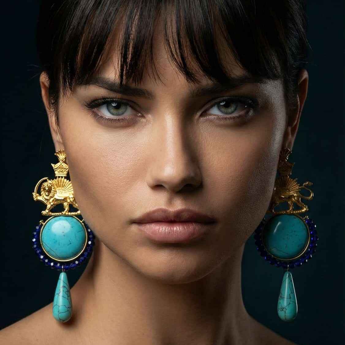 Pahlavi crown, Lion & sun Handmade light earrings