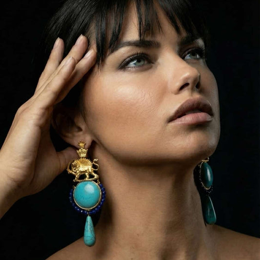 Pahlavi crown, Lion & sun Handmade light earrings