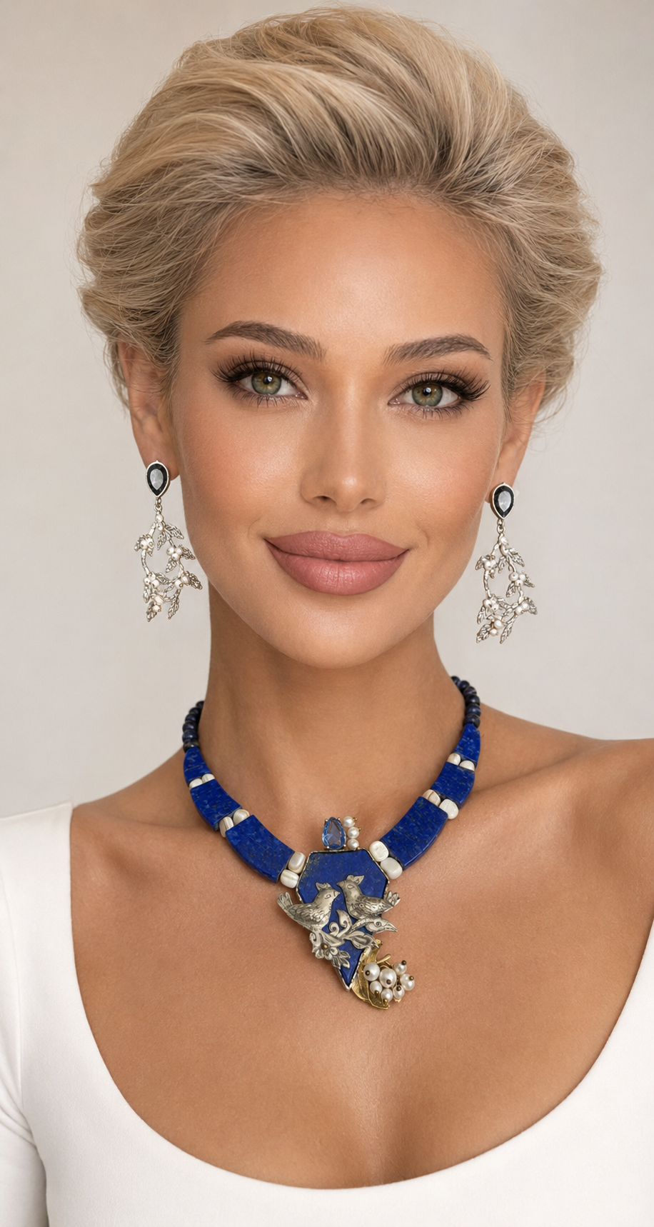 One-of-a-Kind set Handmade 925 Sterling Silver & Genuine Lapis Lazuli Necklace and earrings