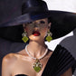 THE EYE OF THE FOREST, Elegant Chandelier Earrings and Necklace Set with Cress Green Stone