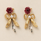 Gold Leaf Handmade Bow & Rose Earrings