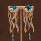 A Pair Of Vintage Blue Oval Inlaid Jellyfish Tassel Ocean Themed Earrings Suitable For Women's Daily Wear, Gifts, Dance Accessories