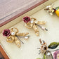 Gold Leaf Handmade Bow & Rose Earrings