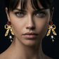 Gold Leaf Handmade Bow & Rose Earrings