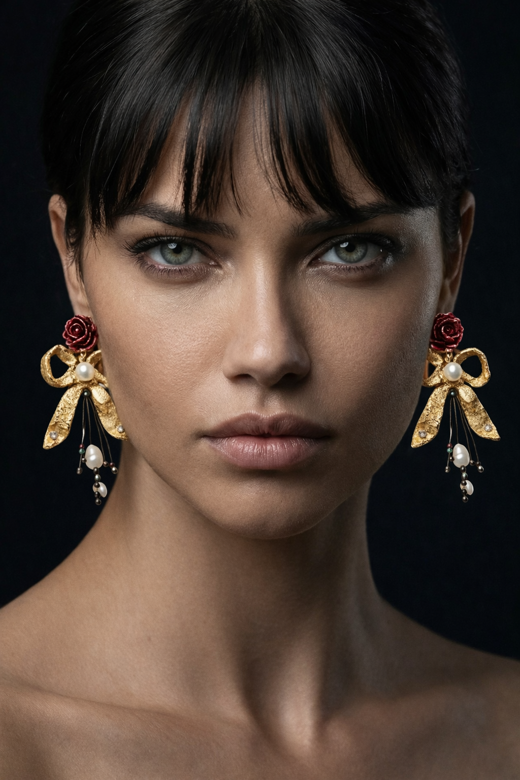 Gold Leaf Handmade Bow & Rose Earrings