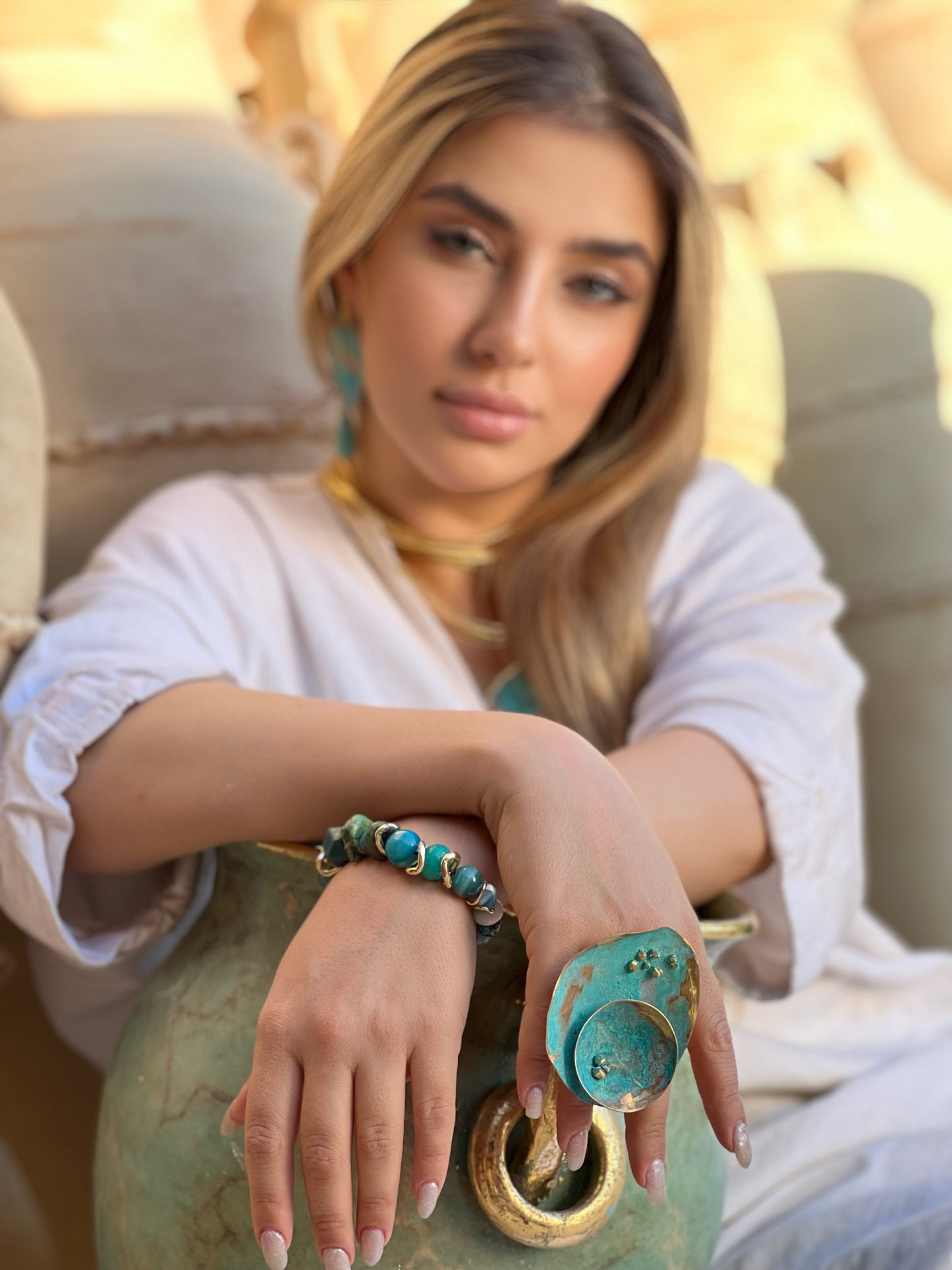 Handmade Oxidized Statement Ring – Turquoise Artisan Ring | Baharnaz Gallery