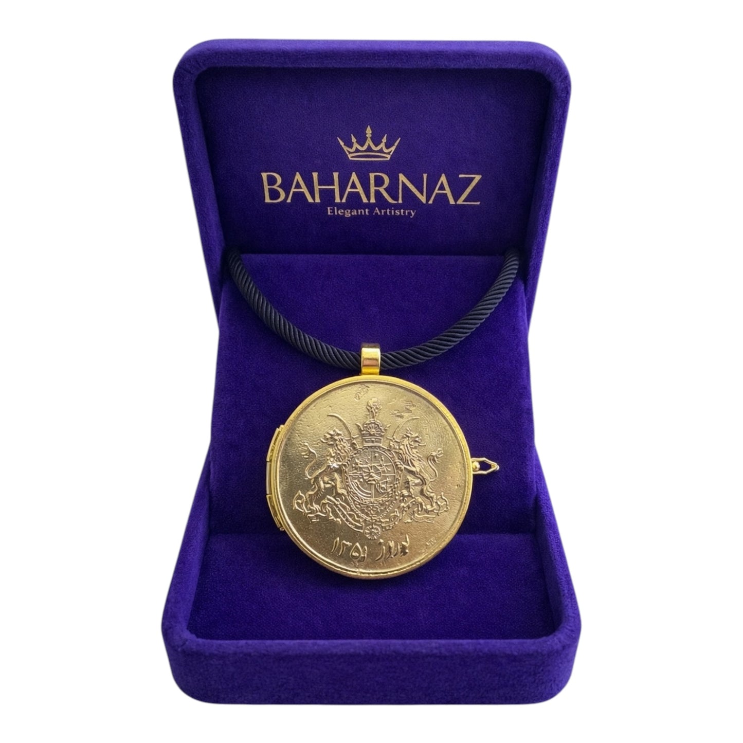 Luxury Handmade Locket Necklace – Reza Pahlavi Engraved Coin, Brass & Silver, Unisex Heritage Piece