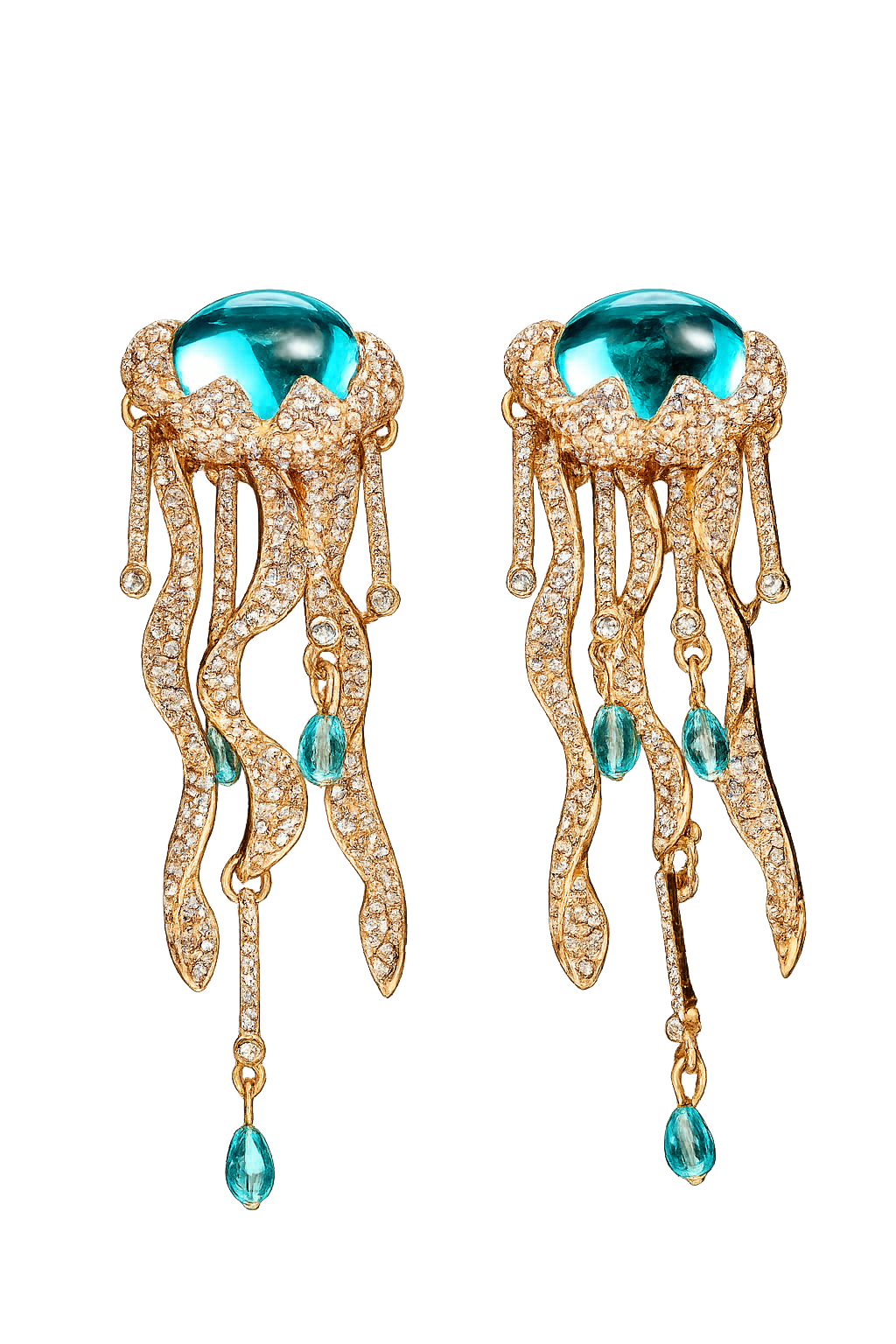 A Pair Of Vintage Blue Oval Inlaid Jellyfish Tassel Ocean Themed Earrings Suitable For Women's Daily Wear, Gifts, Dance Accessories