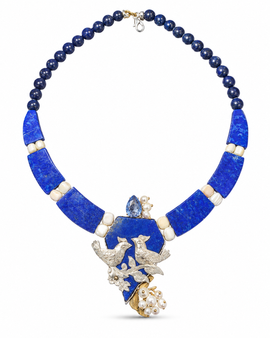 One-of-a-Kind set Handmade 925 Sterling Silver & Genuine Lapis Lazuli Necklace and earrings