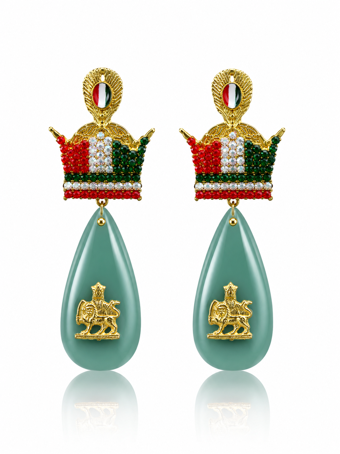Handmade Agate Lion & Sun Earrings | Pahlavi-Inspired Persian Statement Jewelry | Baharnaz Gallery