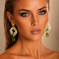 One-of-a-Kind Princess Pearl Earrings | Handmade Green Crystal Crown Earrings