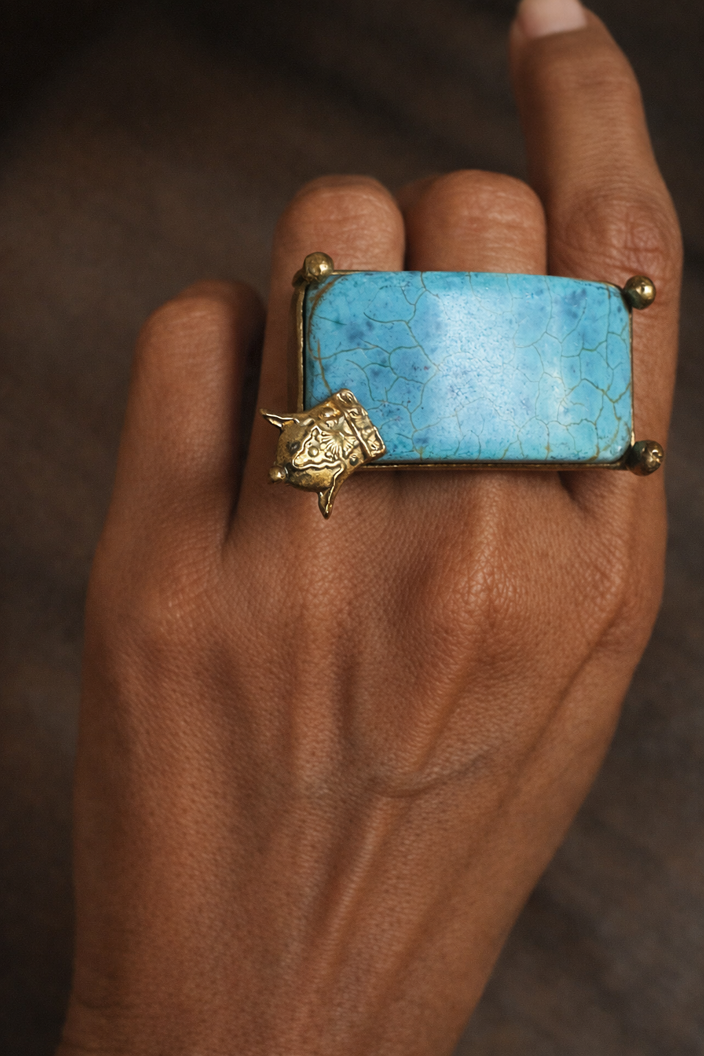 Turquoise handmade crown ring