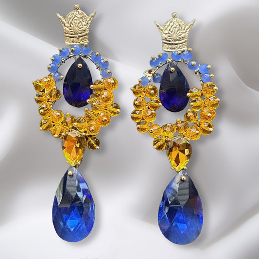 AMBER, Handmade Earrings with Imperial Crown Accent and Elegant Stones