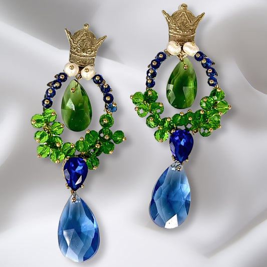 AREZOO (Wish), Handmade Earrings with Imperial Crown Accent and Elegant Stones