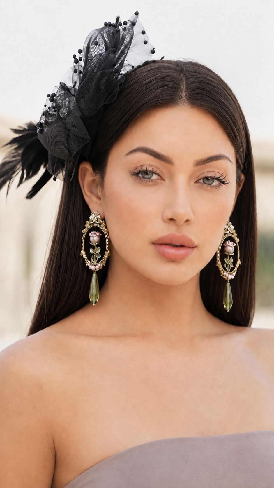 Floral Statement Earrings with Pearls & Purple Drops | Baharnaz