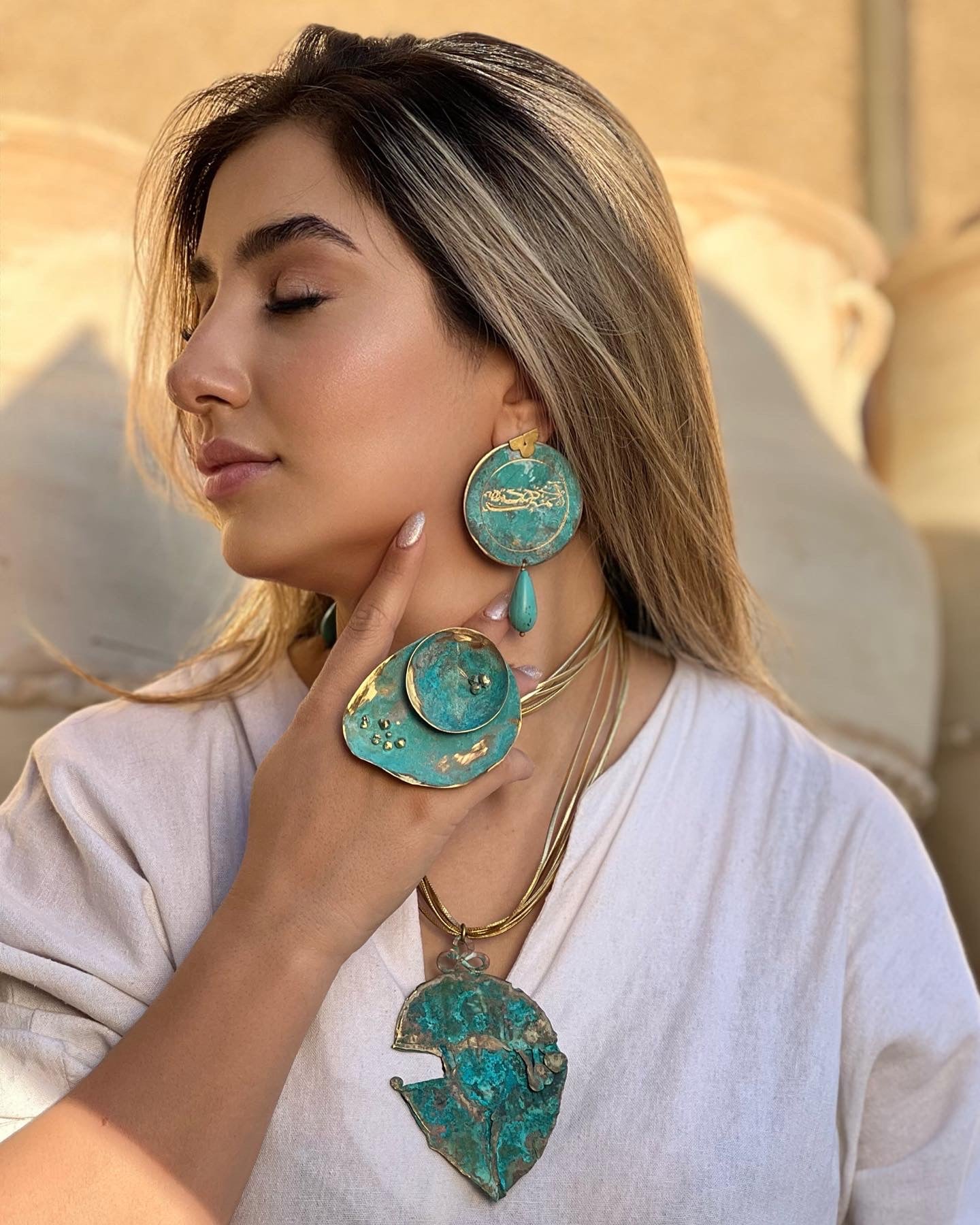 Handmade Oxidized Statement Ring – Turquoise Artisan Ring | Baharnaz Gallery