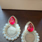 Pahlavi Coin Statement Earrings – Persian 1 Yek Rial Design with Pearls & Red Crystal