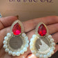 Pahlavi Coin Statement Earrings – Persian 1 Yek Rial Design with Pearls & Red Crystal