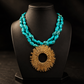 Bohemian Style Exaggerated Multi-Layer Women's Necklace, With Punk-Style Stitching Decor, Round Turquoise Bead Pendant, Hypoallergenic Necklace Accessory