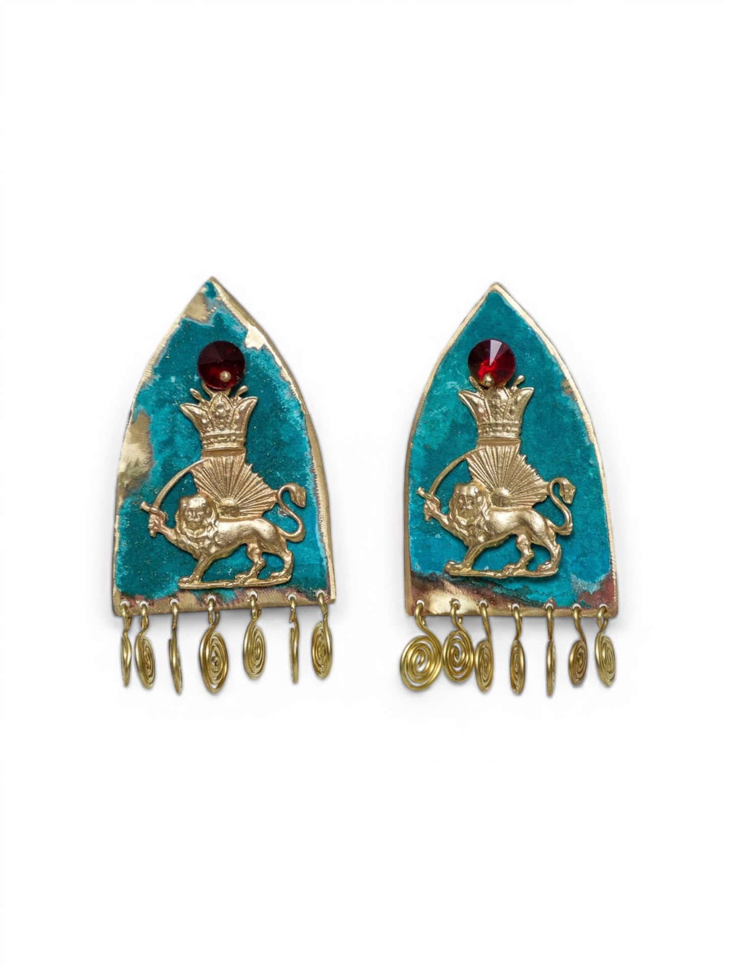SHĀHBĀNOO, Imperial Handmade Earrings with Sun and Lion Motif