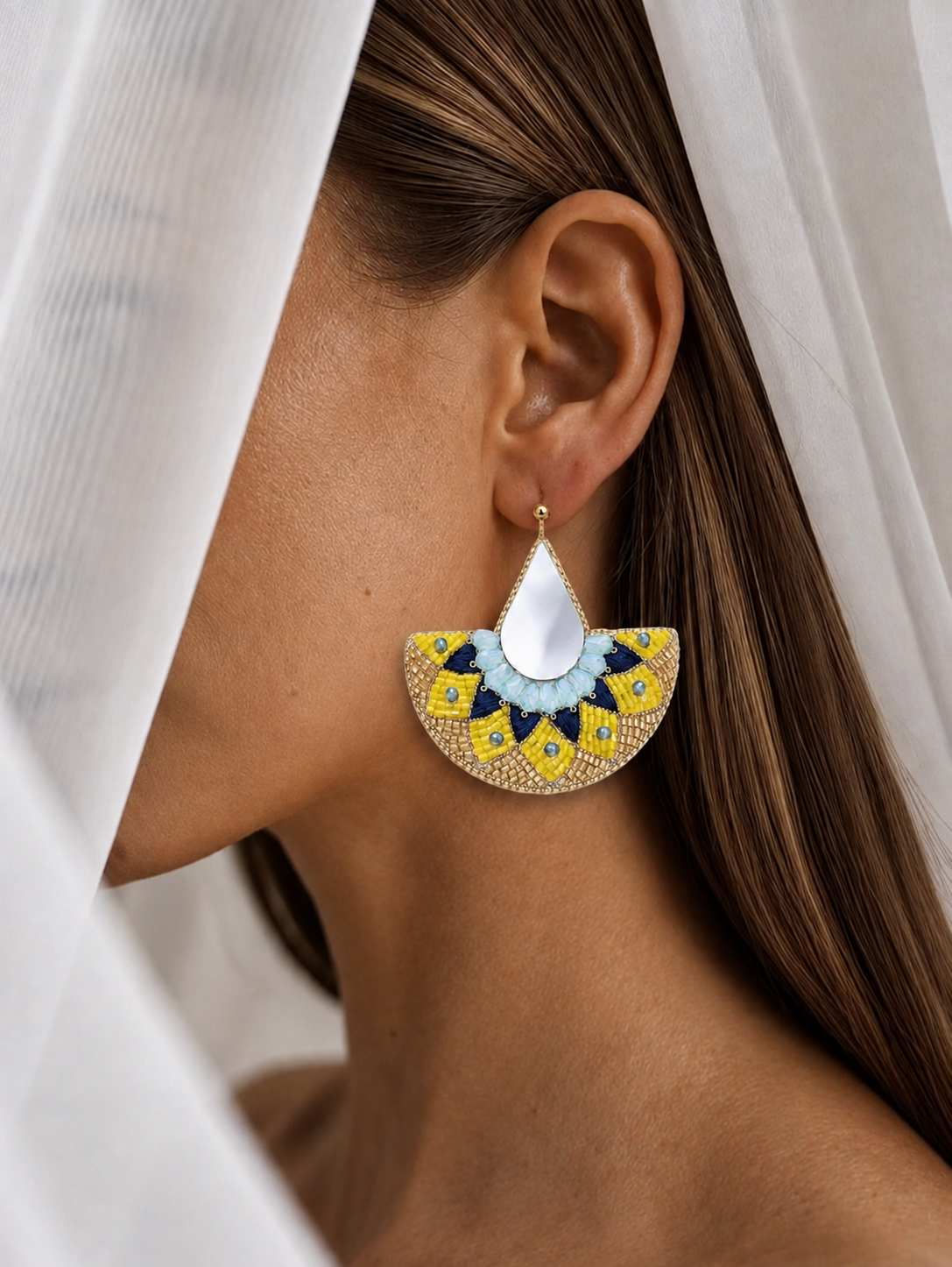 Handmade Beaded Mirror Statement Earrings – Lightweight & Unique