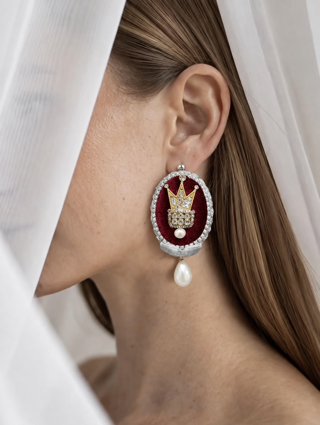 Handmade velvet crown earrings