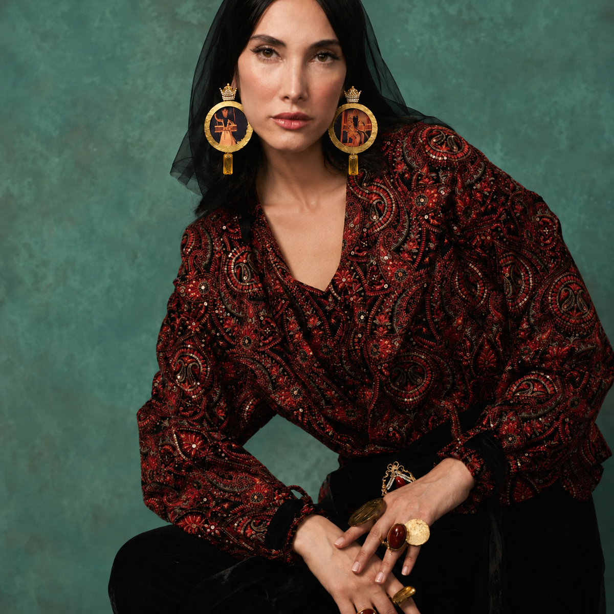 THE KING, Royal Persian Miniature Earrings With Gold-Tone Detailing