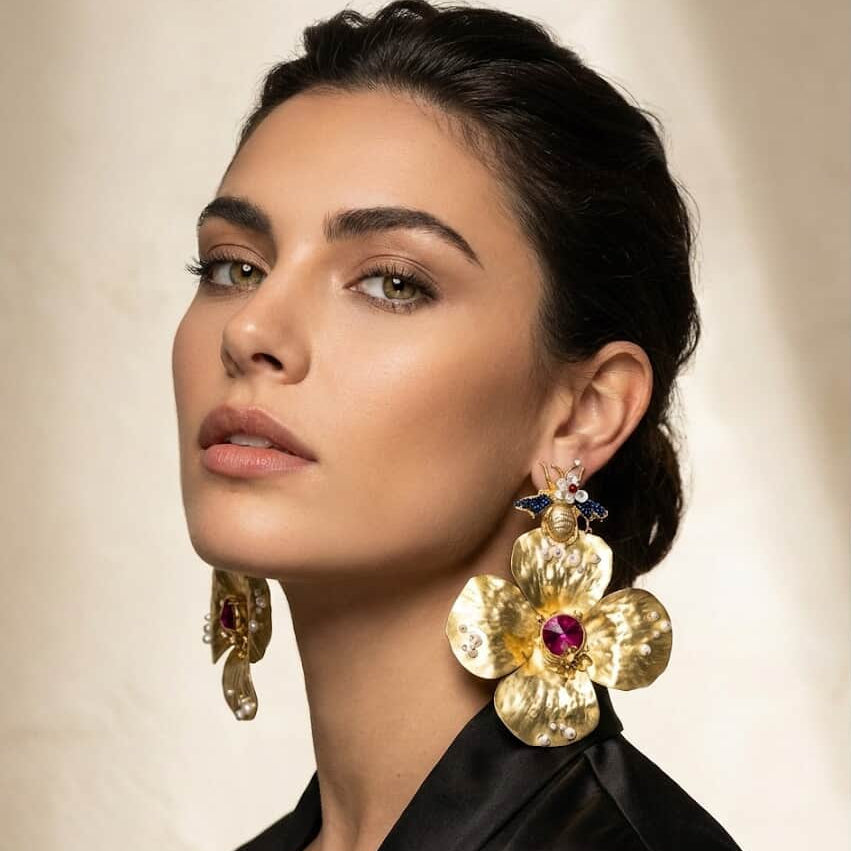 Set of Handmade floral jewelry with natural pearl and Swarovski crystal