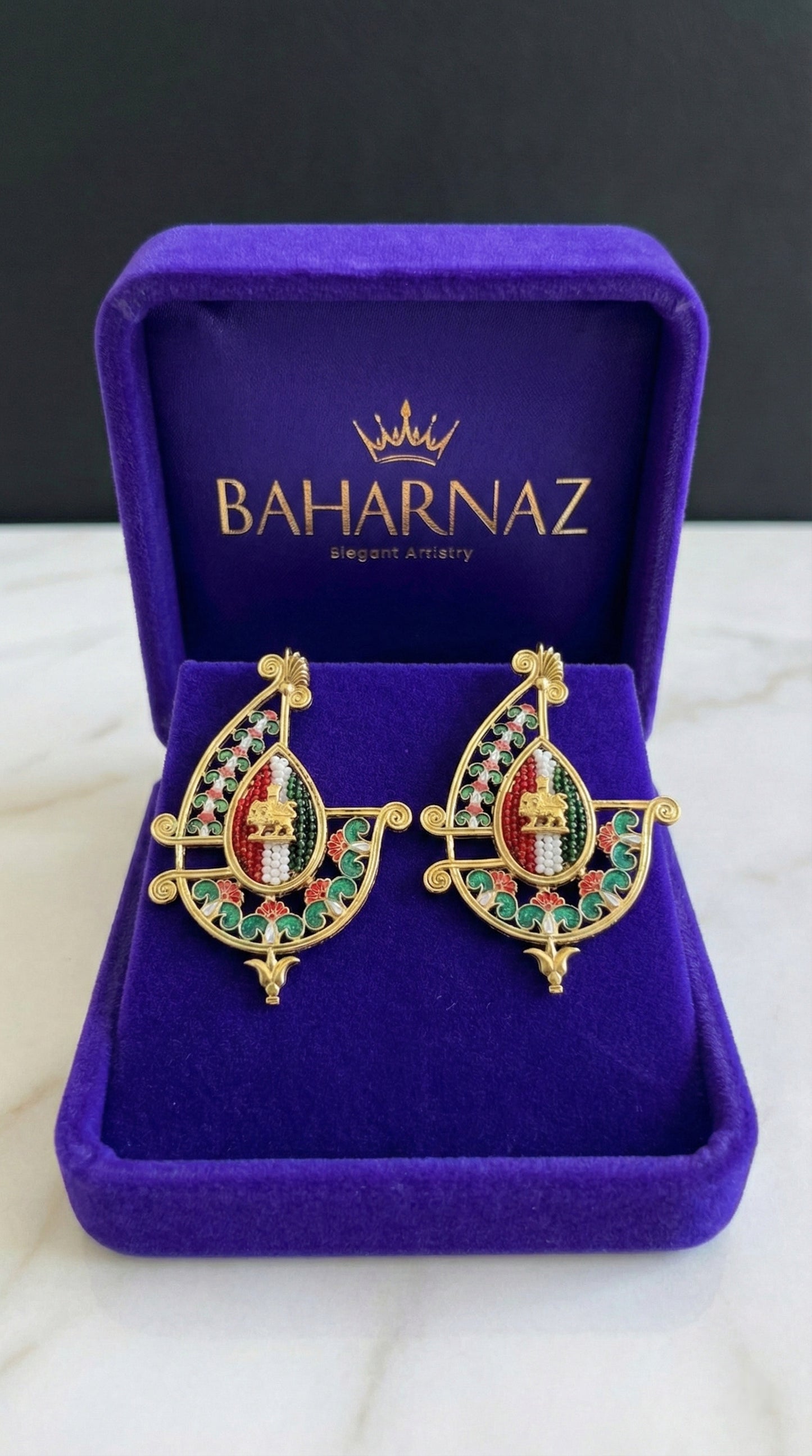 Iran Handmade earrings with Lion and sun sign