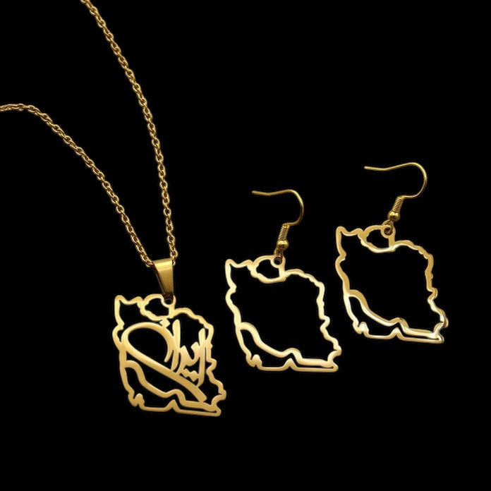 Persian Gulf iran iranian map necklace Earrings Set